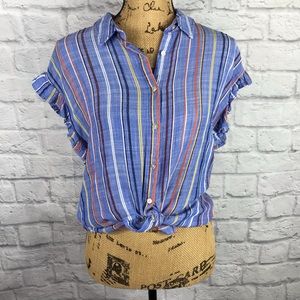 COMO VINTAGE Button Up Sleeveless w/ Ruffle Top